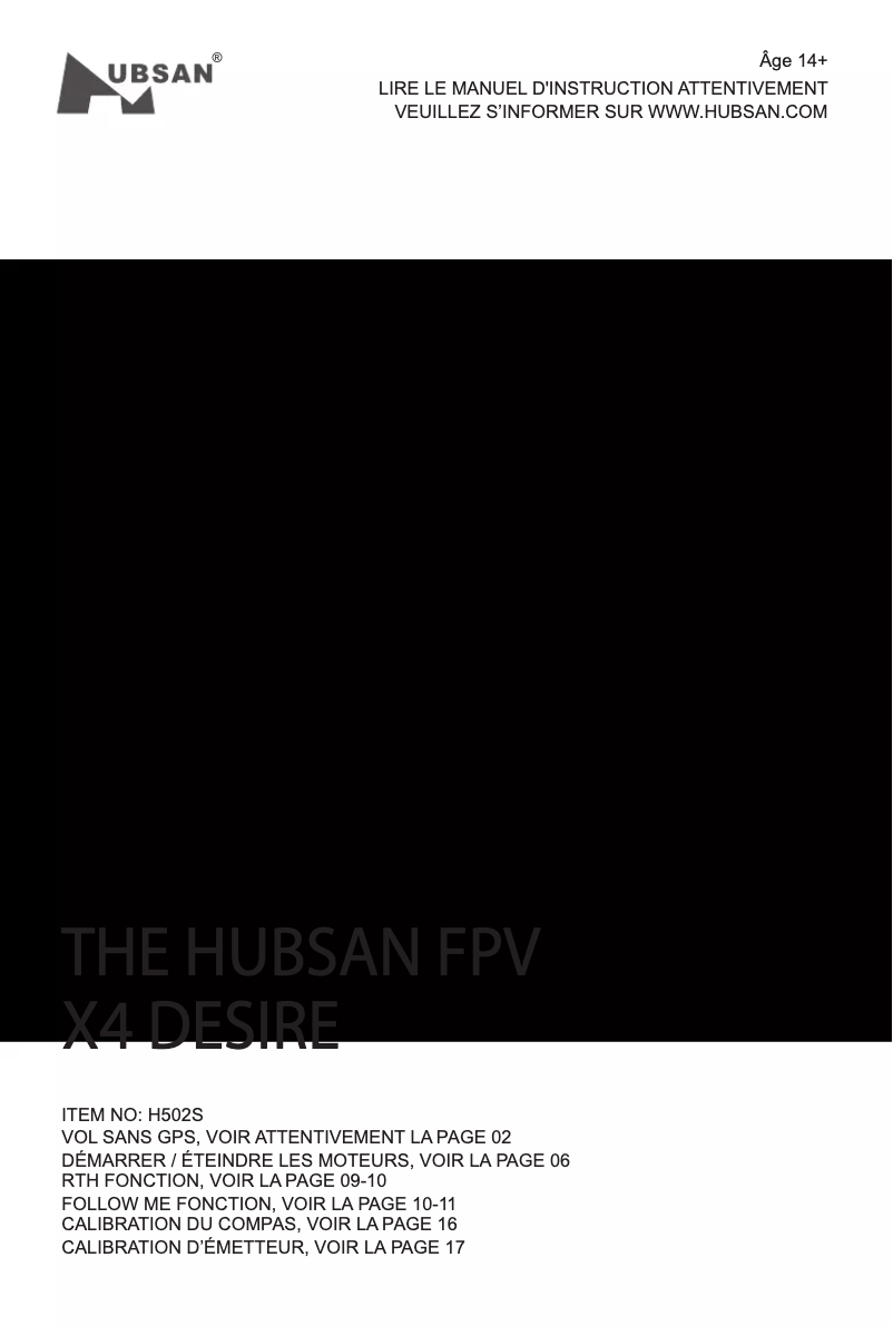 Page 1 de la notice Guide de démarrage rapide Hubsan H502S X4 Desire FPV Plus