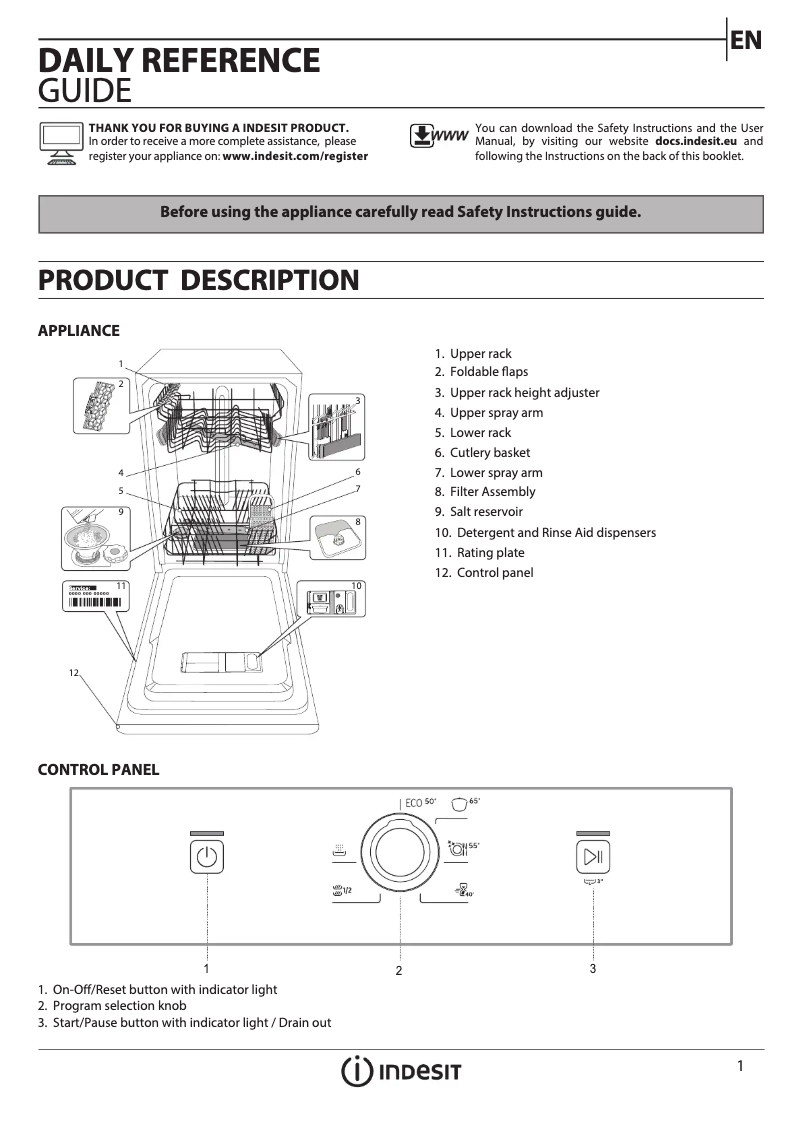 Page n°1 - Manuel utilisateur Indesit DSFE 1B10 UK N