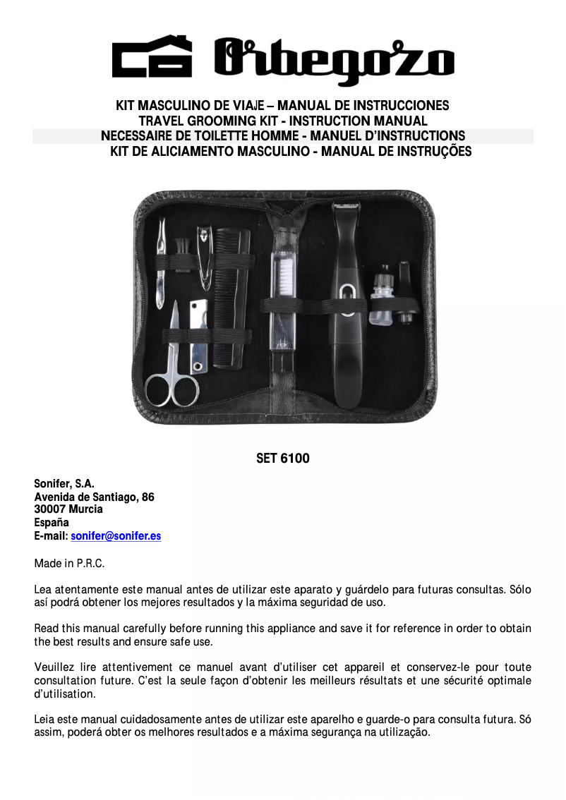 Page 1 de la notice Manuel utilisateur Orbegozo SET 6100