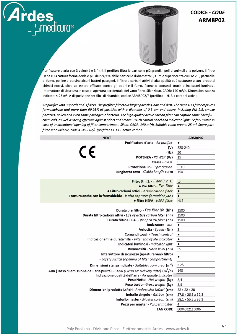 Page n°1 - Fiche technique Ardes ARM8P02