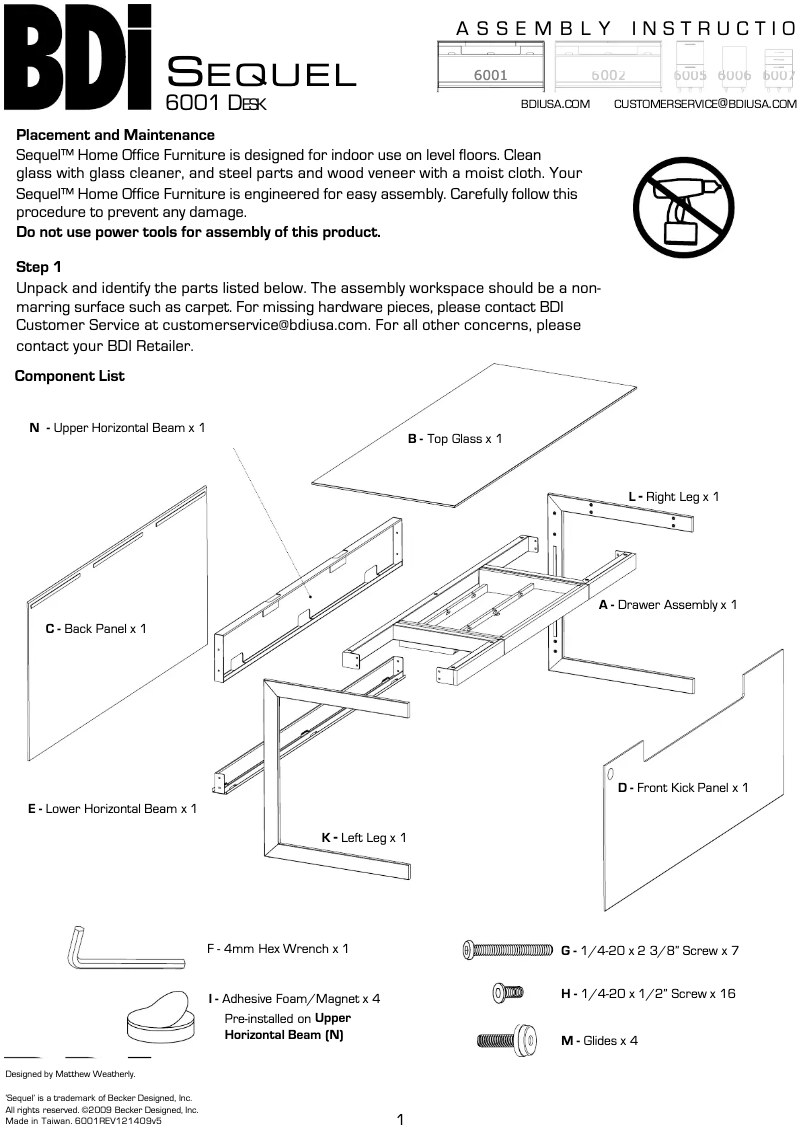 Page 1 de la notice Instructions / montage BDI Sequel 6001