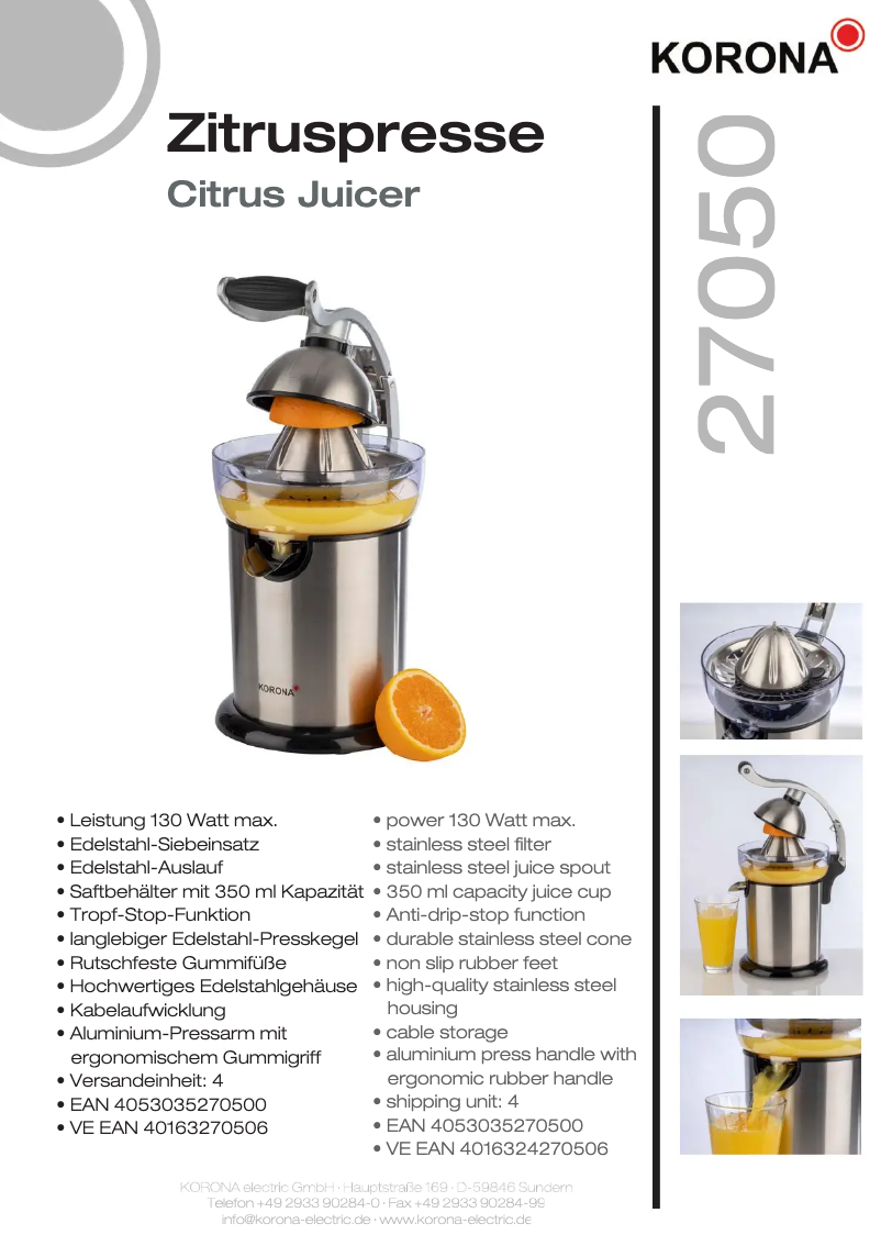 Página 1 del manual Ficha técnica Korona 27050