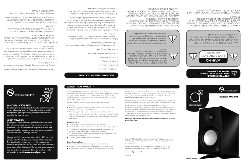Page n°1 - Manuel utilisateur Paradigm Shift A2