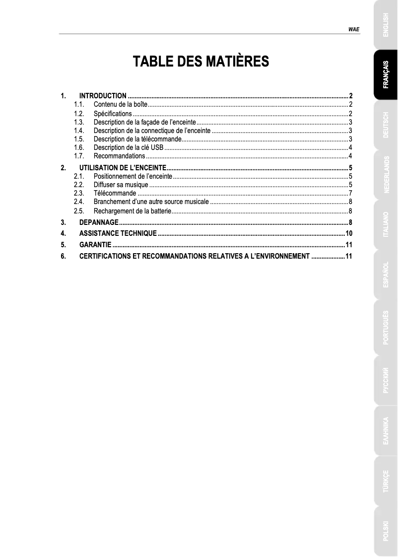 Imagen de la primera página del manual del dispositivo WAE WSM01