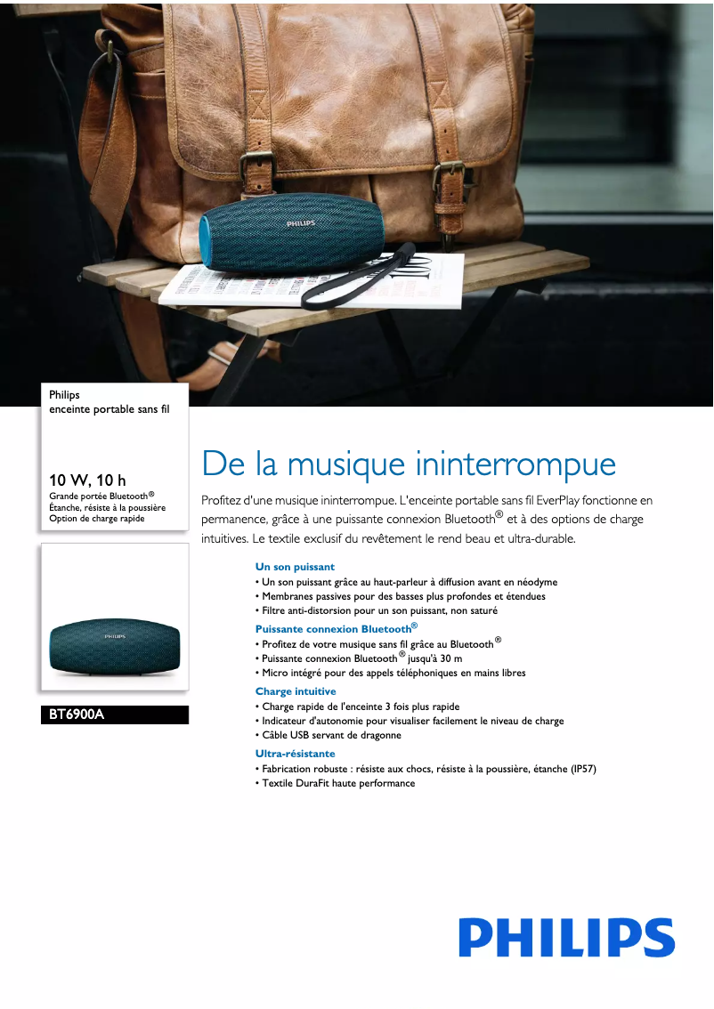 Page 1 de la notice Fiche technique Philips BT6900A