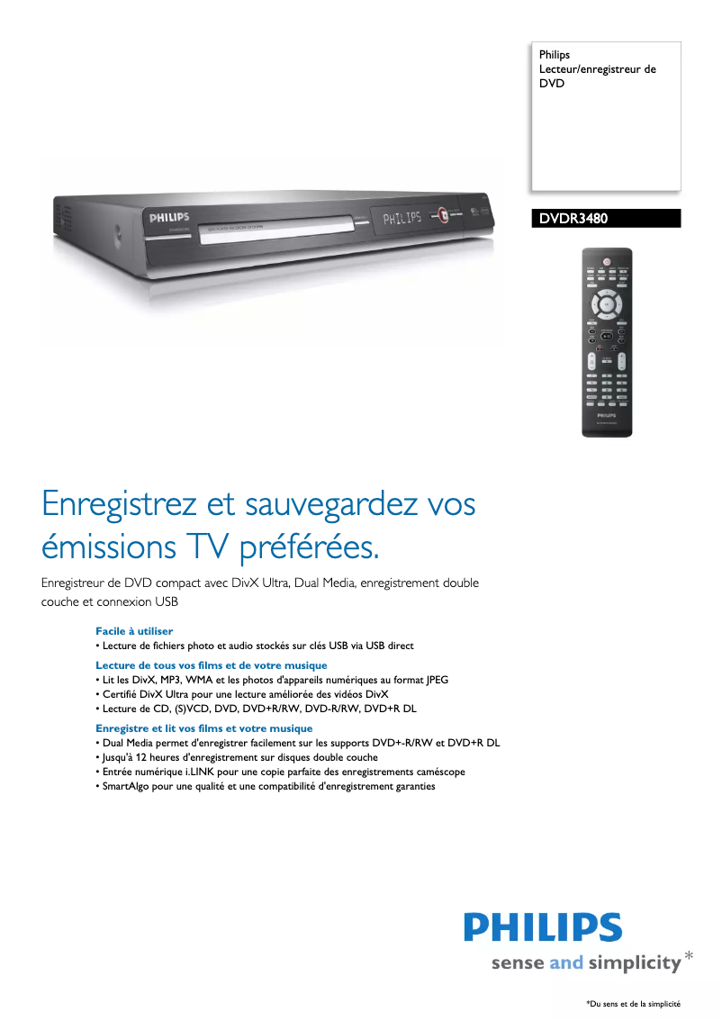 Página 1 del manual Ficha técnica Philips DVDR3480