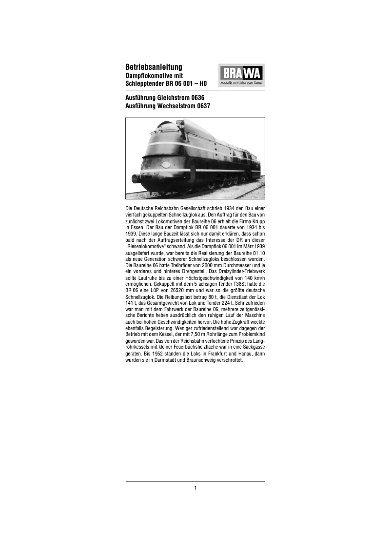 Image de la première page du manuel de l'appareil 0637 BR 06 001 (HO)