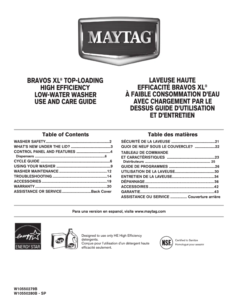 Page n°1 - Manuel utilisateur Maytag MVWB980BW Bravos