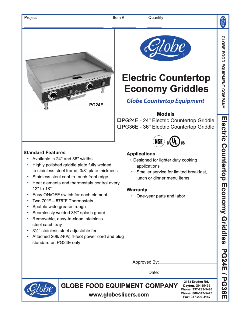 Page n°1 - Manuel d'utilisation et d'entretien Globe PG36E