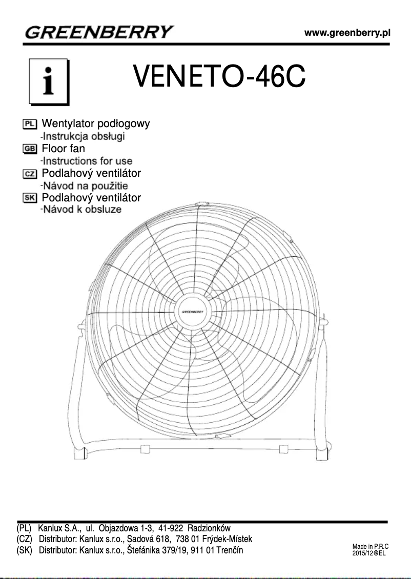 Image de la première page du manuel de l'appareil VENETO-46C