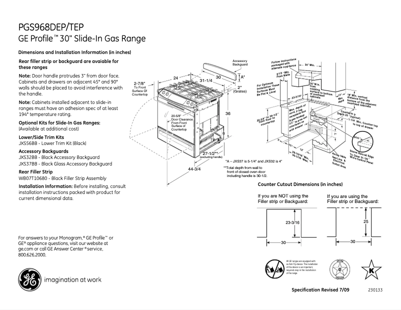 Page 1 de la notice Fiche technique GE PGS968DEPBB