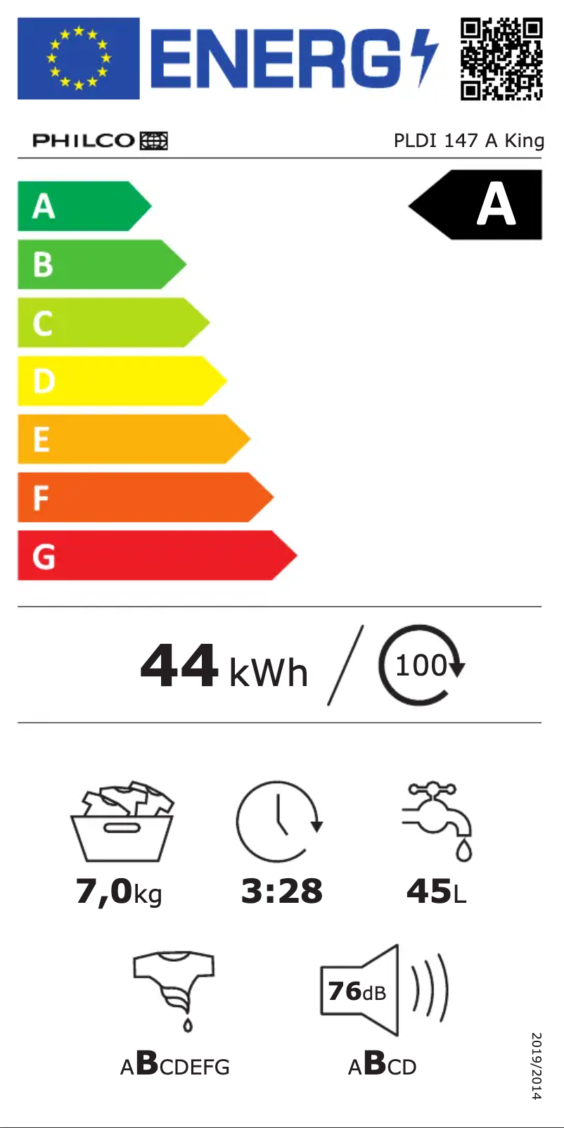 Page n°1 - Label énergétique Philco PLDI 147 A King