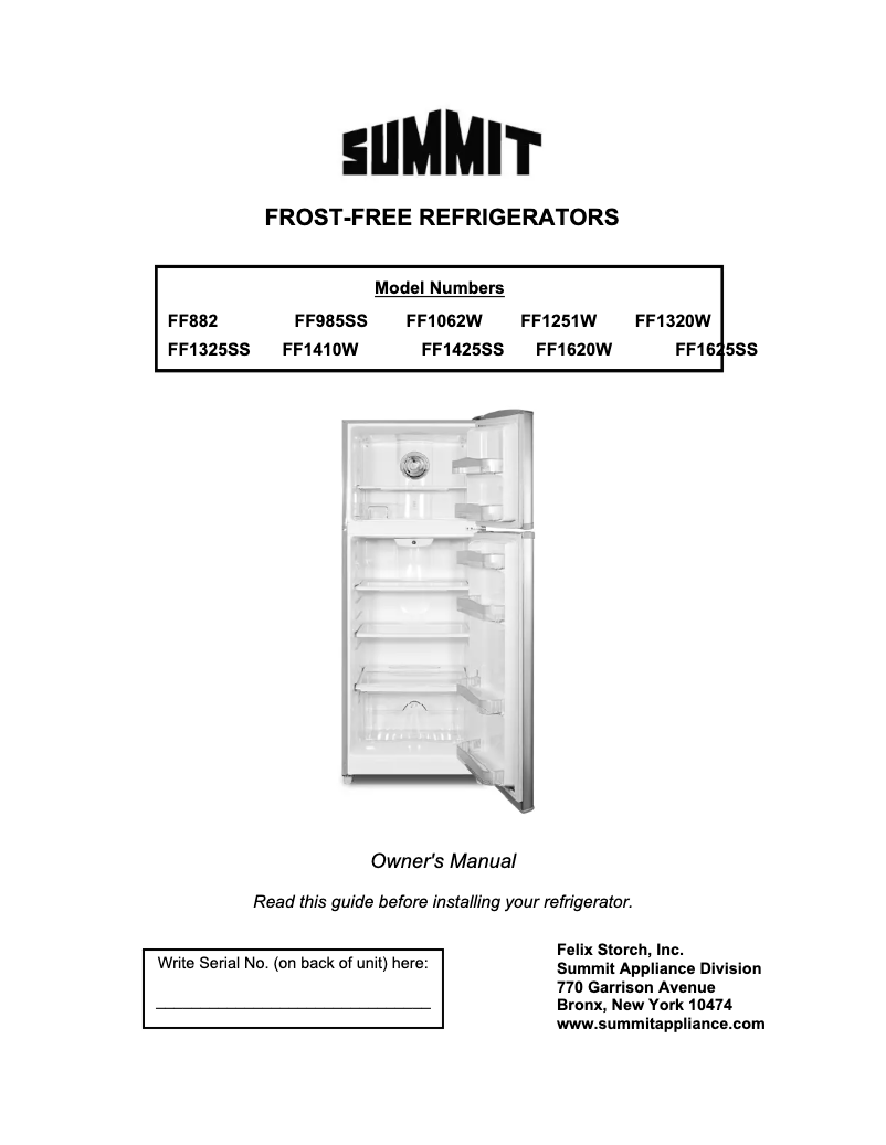 Page 1 de la notice Manuel utilisateur Summit FF985SS