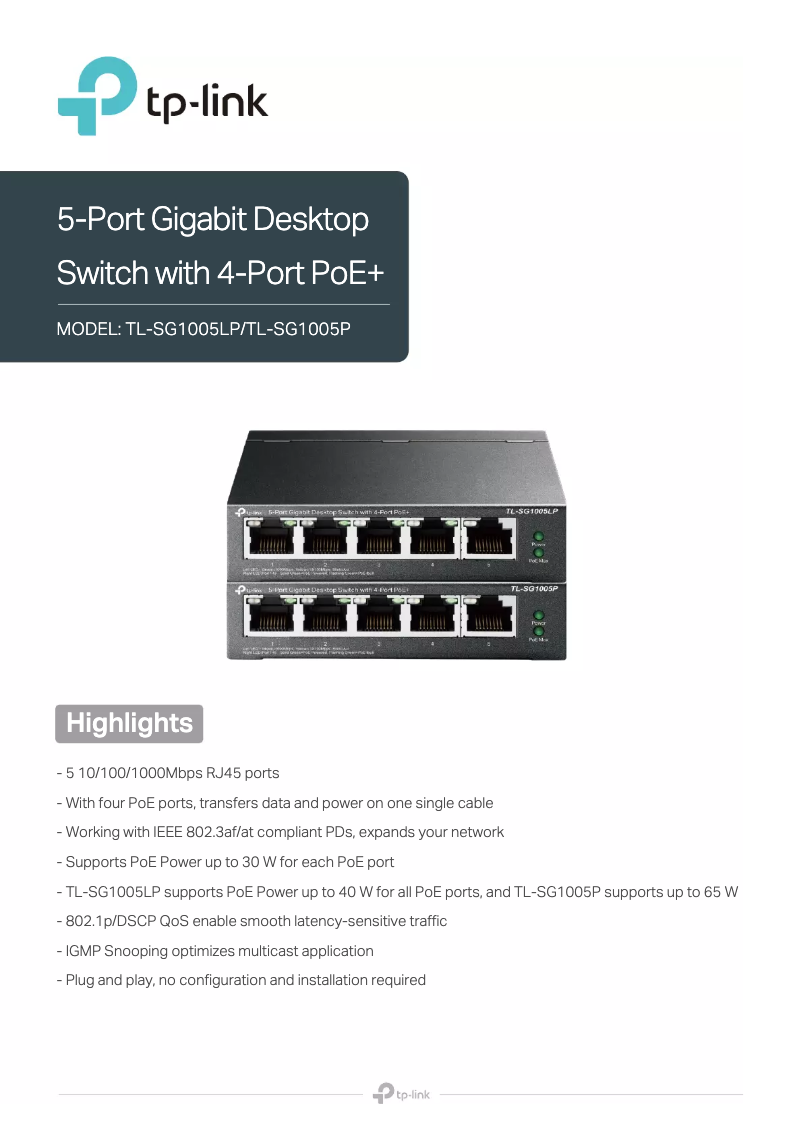 Page n°1 - Fiche technique TP-Link TL-SG1005P