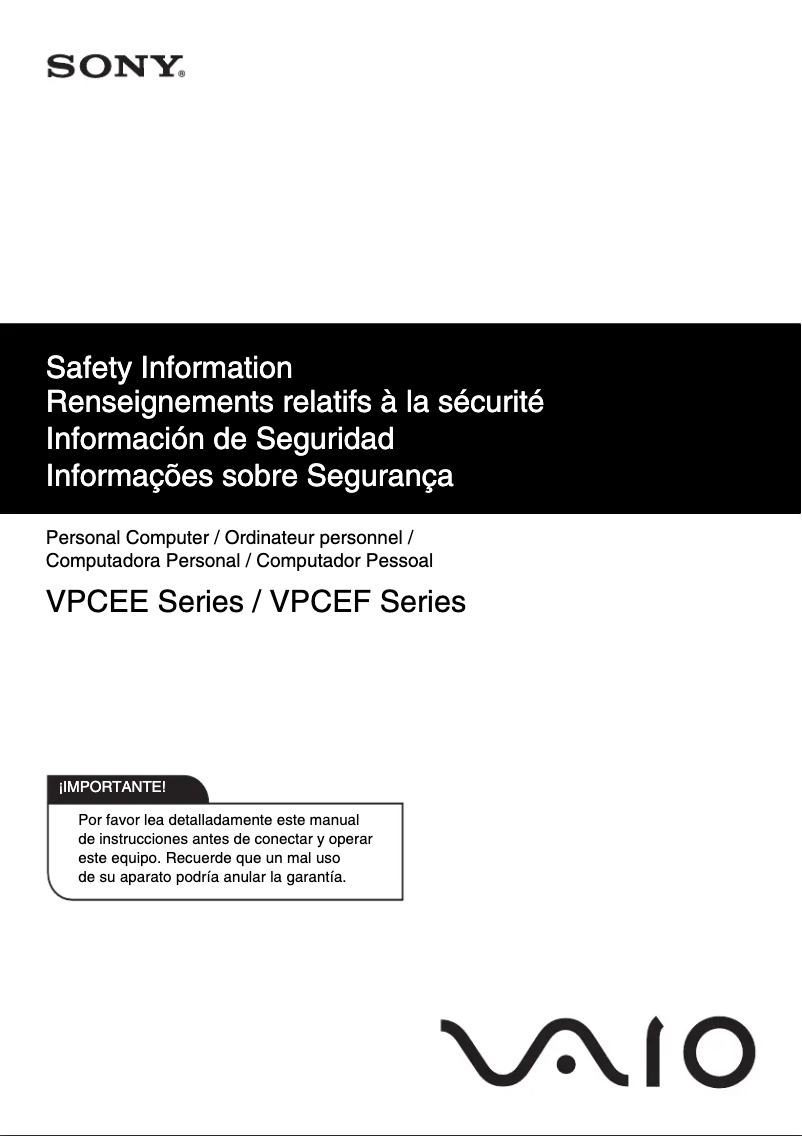Page 1 de la notice Instructions de sécurité Sony Vaio VPCEF44FX