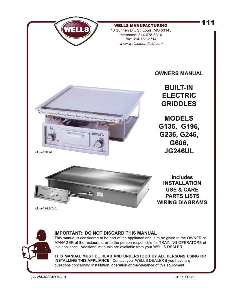 Page 1 de la notice Manuel utilisateur Wells G246