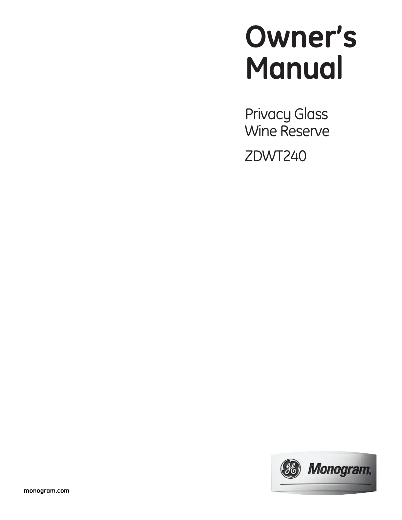 Page 1 de la notice Manuel d'utilisation et d'entretien GE ZDWT240PBS
