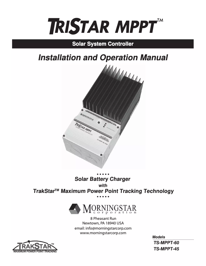 Page 1 de la notice Manuel utilisateur Morningstar TriStar MPPT TS-MPPT-60