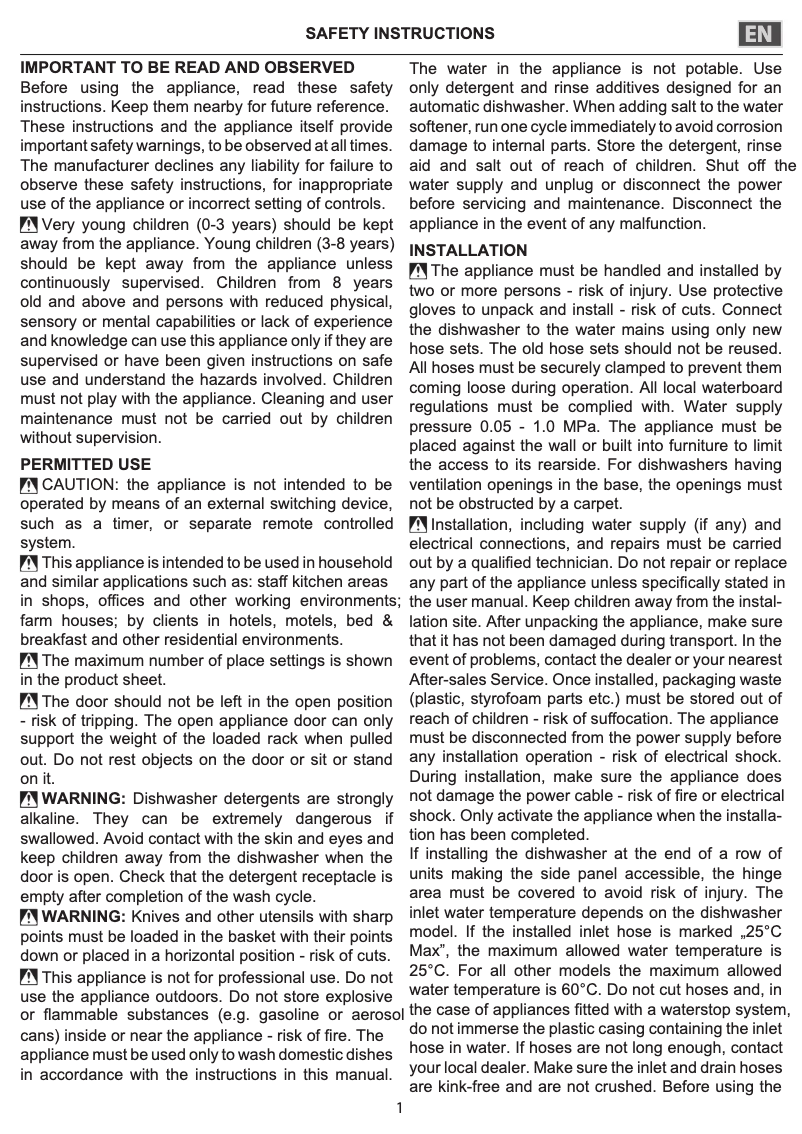 Page 1 de la notice Instructions de sécurité Bauknecht BCIC 3C26 ES