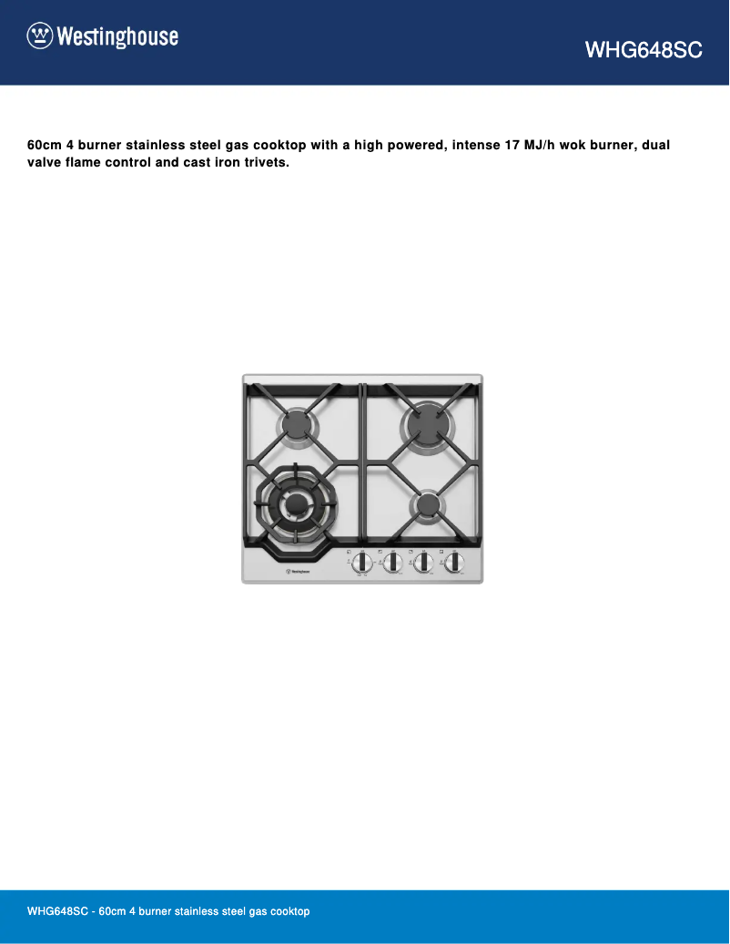 Page n°1 - Fiche technique Westinghouse WHG648SC
