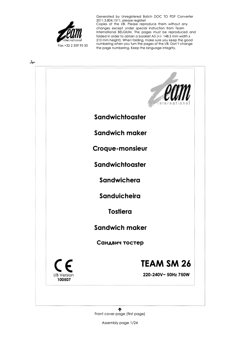 Page n°1 - Manuel utilisateur Team SM 26