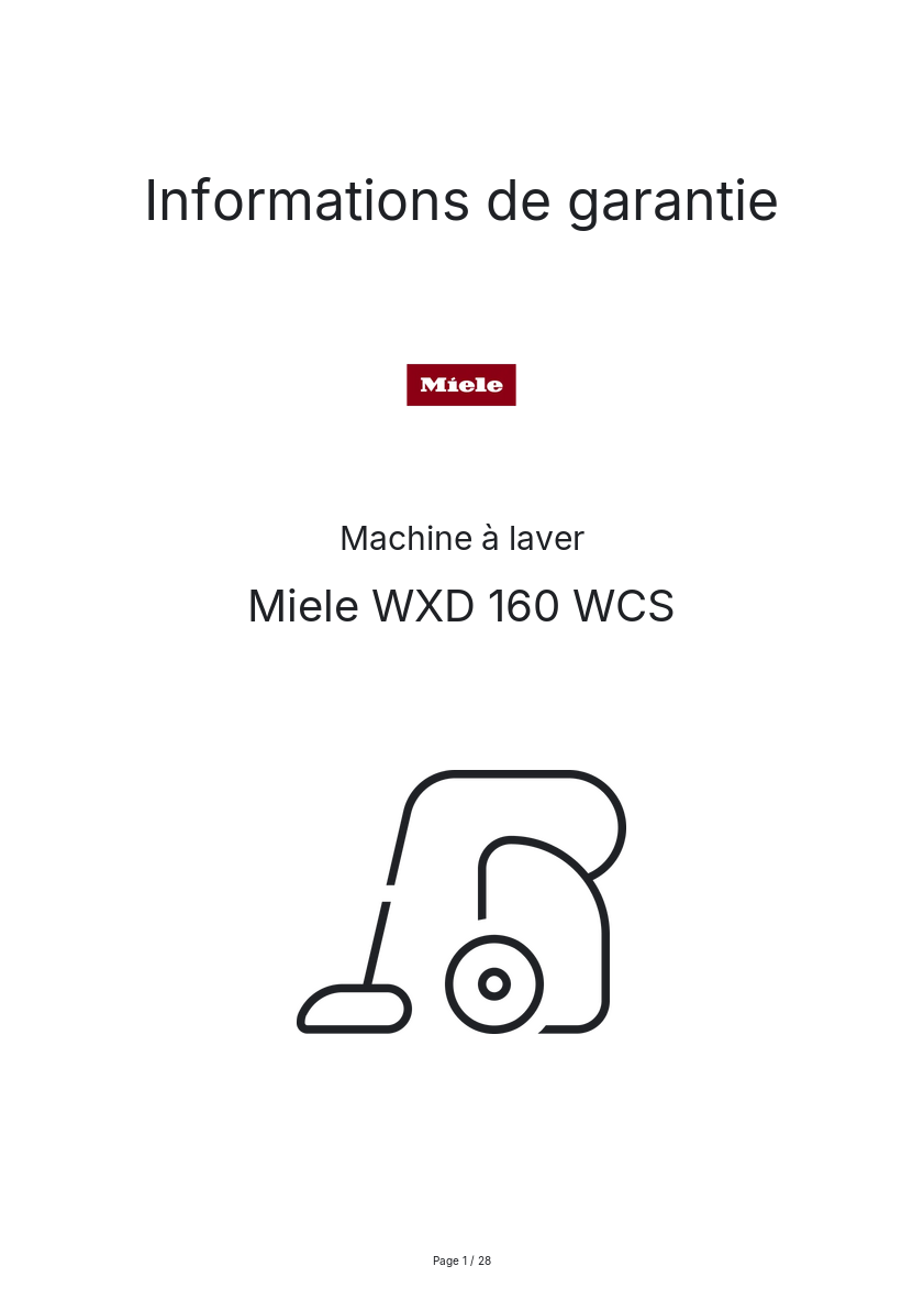 Page n°1 - Informations de garantie Miele WXD 160 WCS