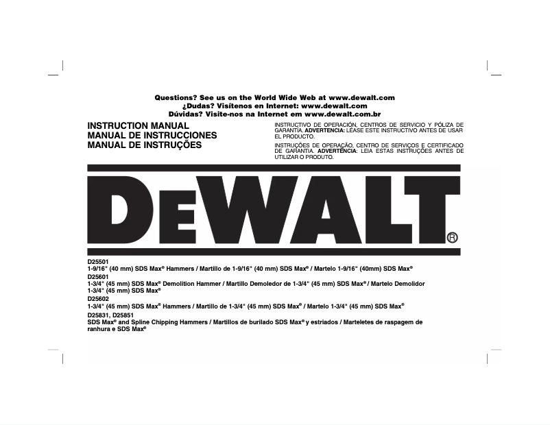 Page 1 de la notice Manuel utilisateur DeWalt D25602