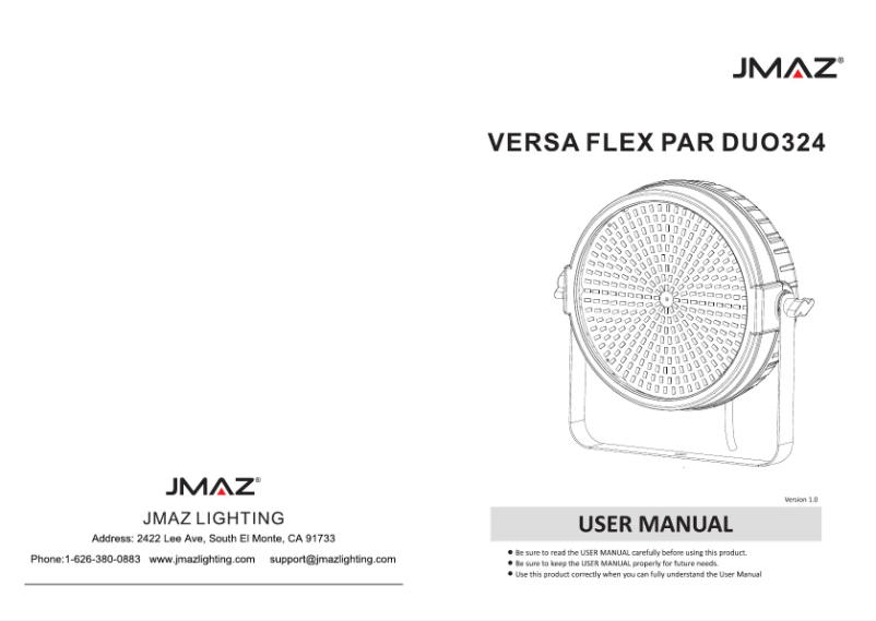 Page 1 de la notice Manuel utilisateur JMAZ Lighting Versa Flex Par DUO324