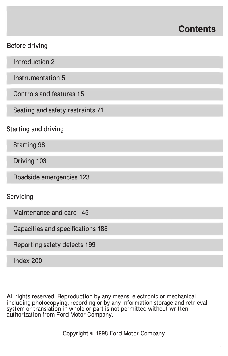 Page 1 of the manual Instruction Manual Ford E-450 (1999)