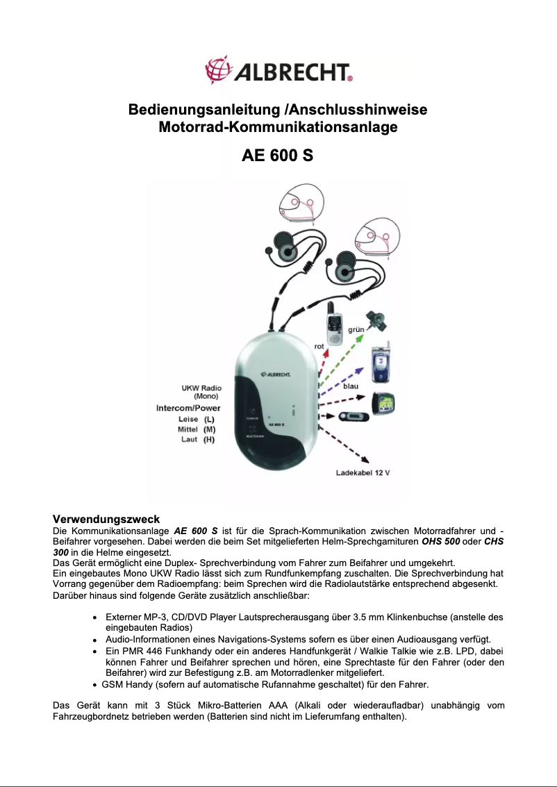 Page n°1 - Manuel utilisateur Midland Albrecht AE600S