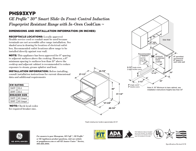 Página 1 del manual Ficha técnica GE Profile PHS93XYPFS