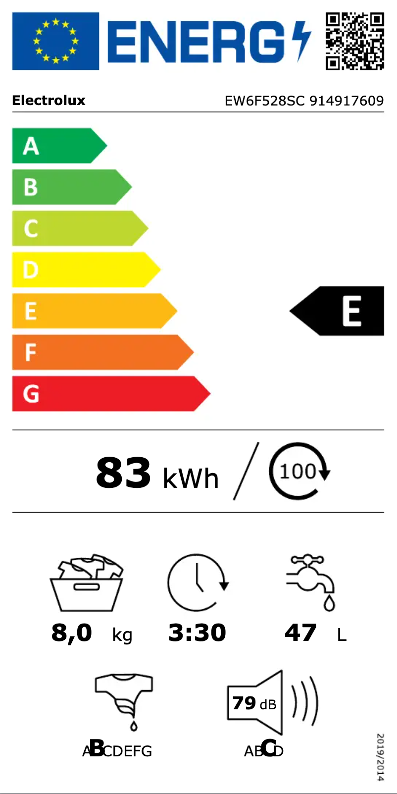 Page n°1 - Label énergétique Electrolux EW6F528SC