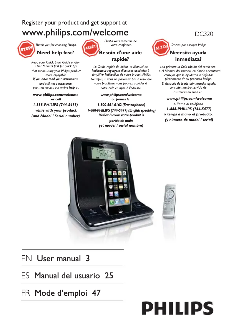 Page 1 de la notice Manuel utilisateur Philips DC320