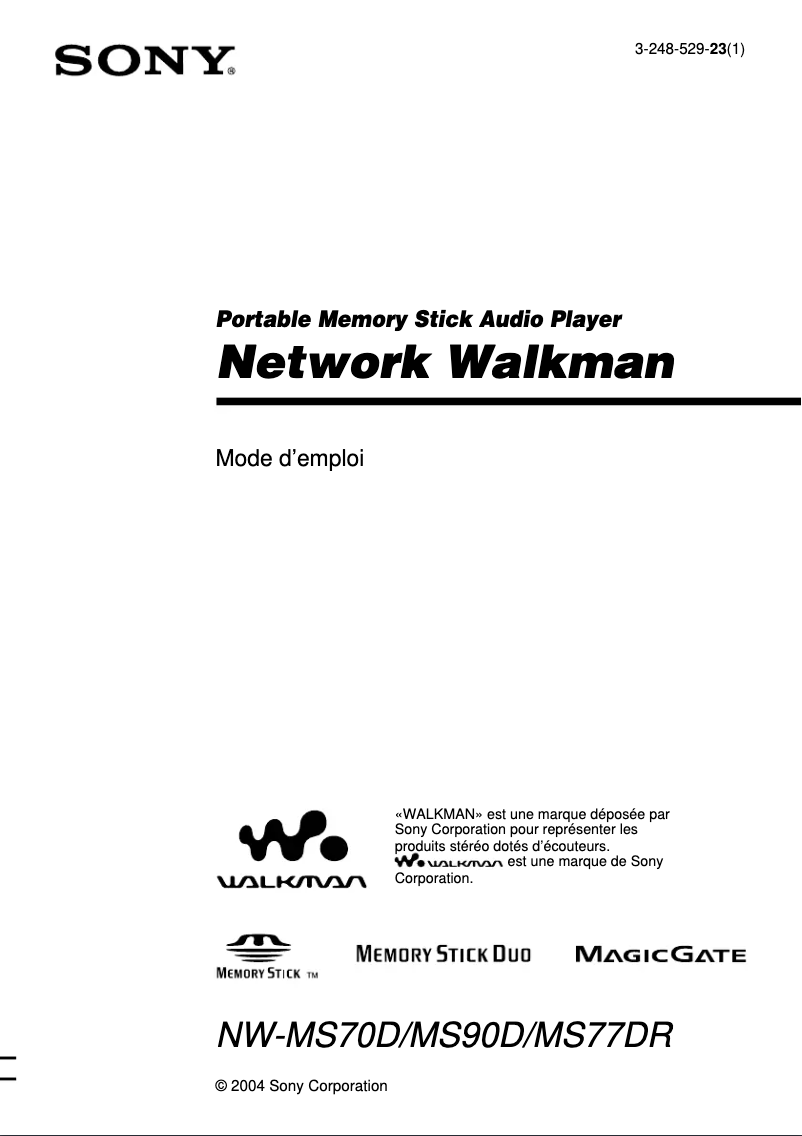 Page 1 de la notice Manuel utilisateur Sony NW-MS77DR
