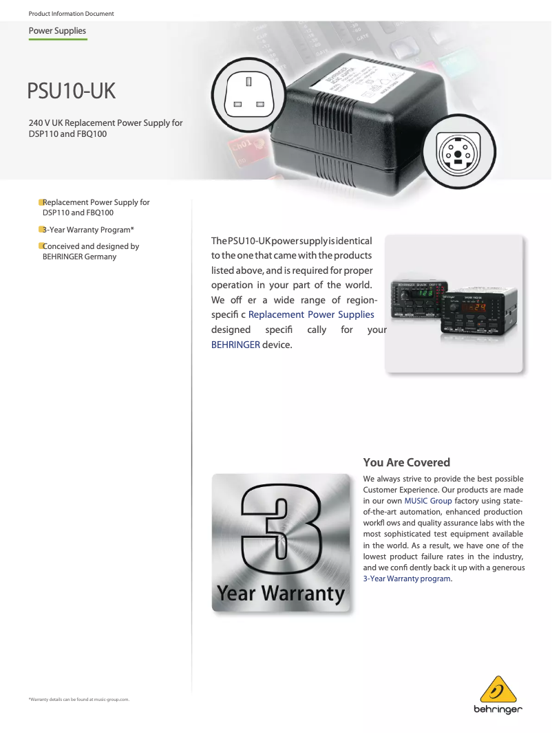 Page n°1 - Manuel utilisateur Behringer PSU10-UK