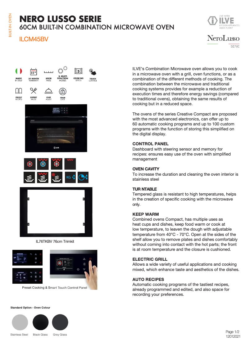 Page n°1 - Fiche technique Ilve ILCM45BV