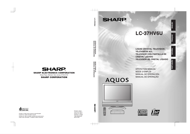 Page n°1 - Manuel utilisateur Sharp LC-37HV6U