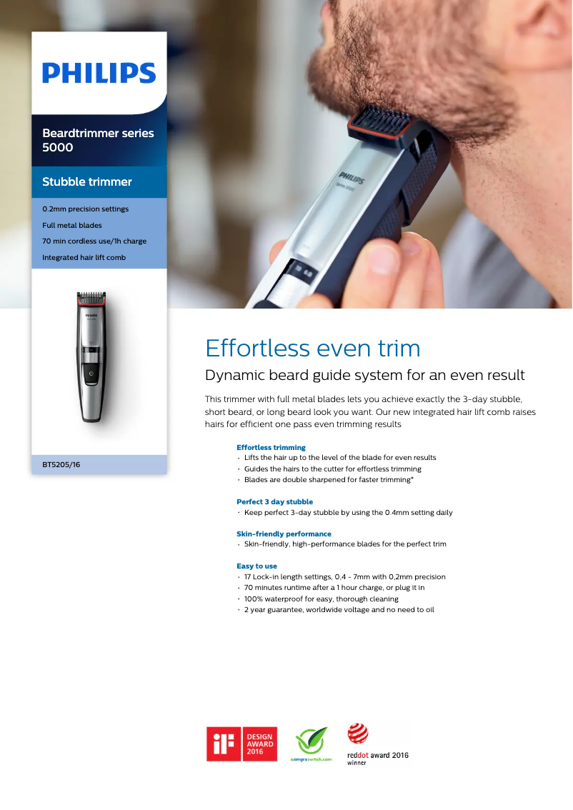 Page 1 de la notice Fiche technique Philips BT5205