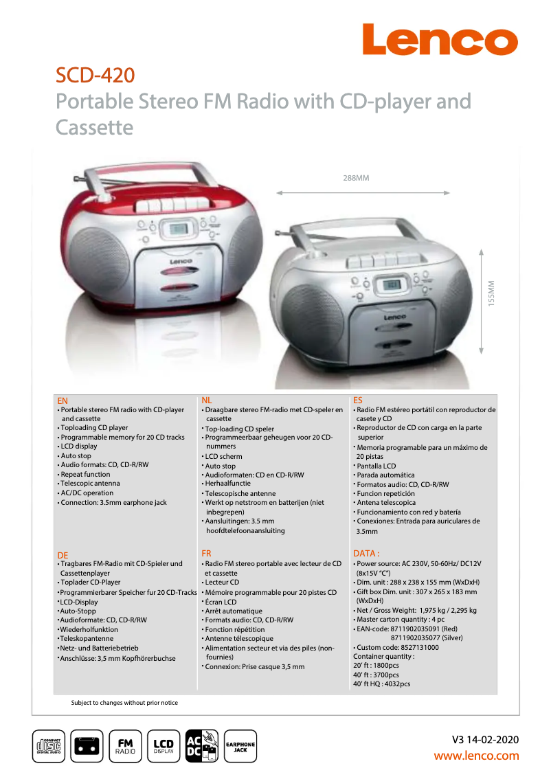Page 1 de la notice Manuel utilisateur Lenco SCD-410
