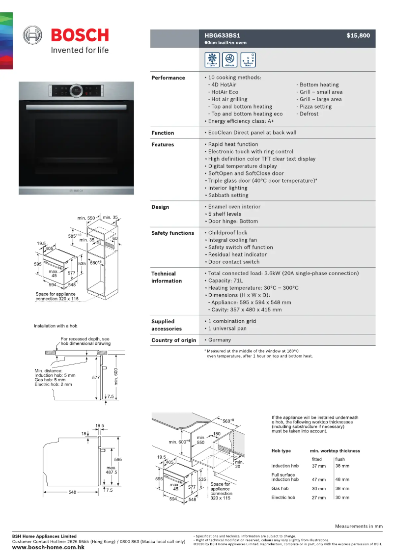 Página 1 del manual Ficha técnica Bosch HBG633BS1