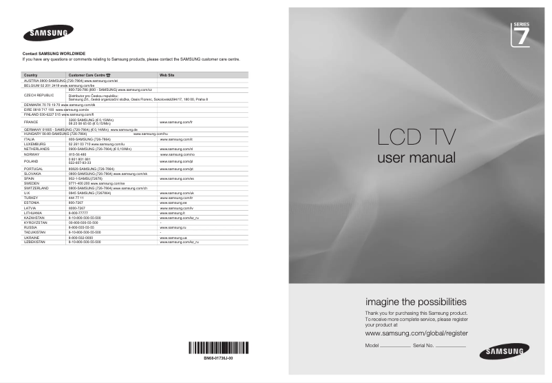 Page 1 de la notice Manuel utilisateur Samsung LE40A796R2M