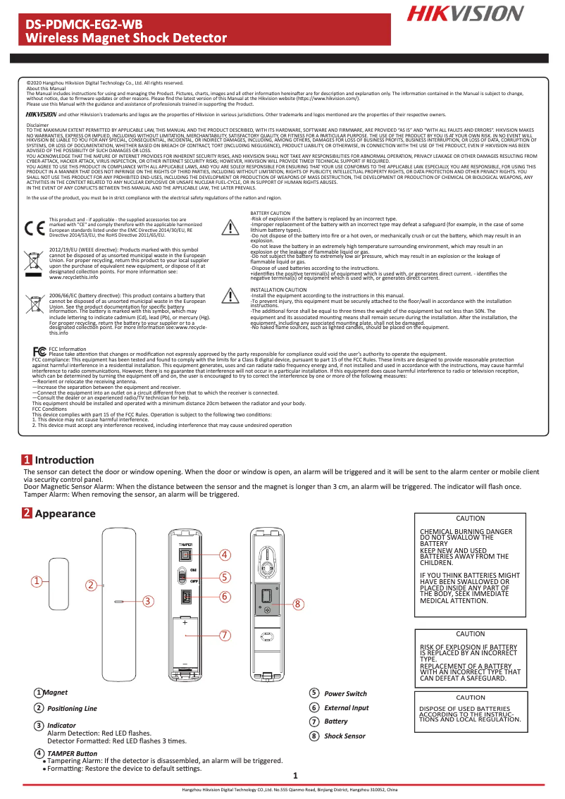 Page n°1 - Mode d'emploi Hikvision DS-PDMCK-EG2-WB