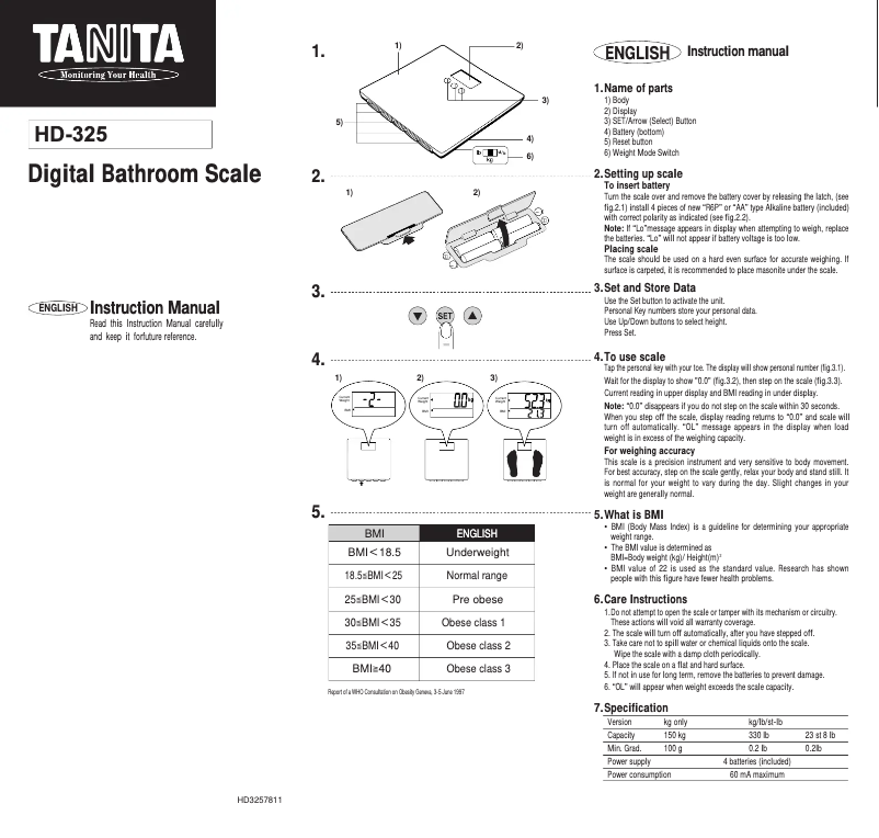 Page 1 de la notice Manuel utilisateur Tanita HD-325