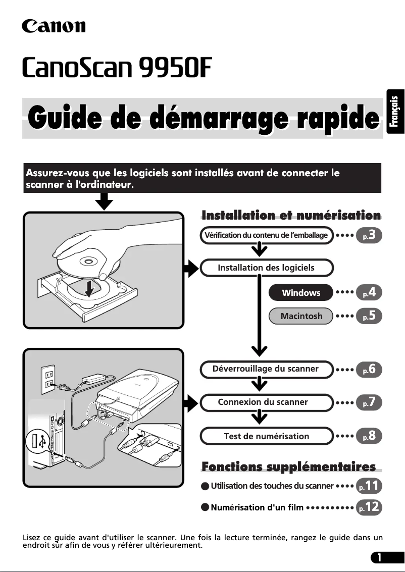 Page 1 de la notice Manuel utilisateur Canon CanoScan 9950F