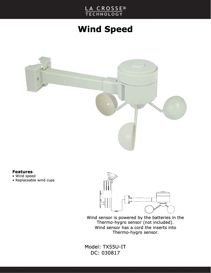 Page 1 de la notice Manuel utilisateur La Crosse Technology TX55U-IT