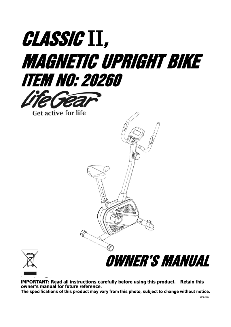 Page 1 de la notice Manuel utilisateur Life Gear Classic II 20260