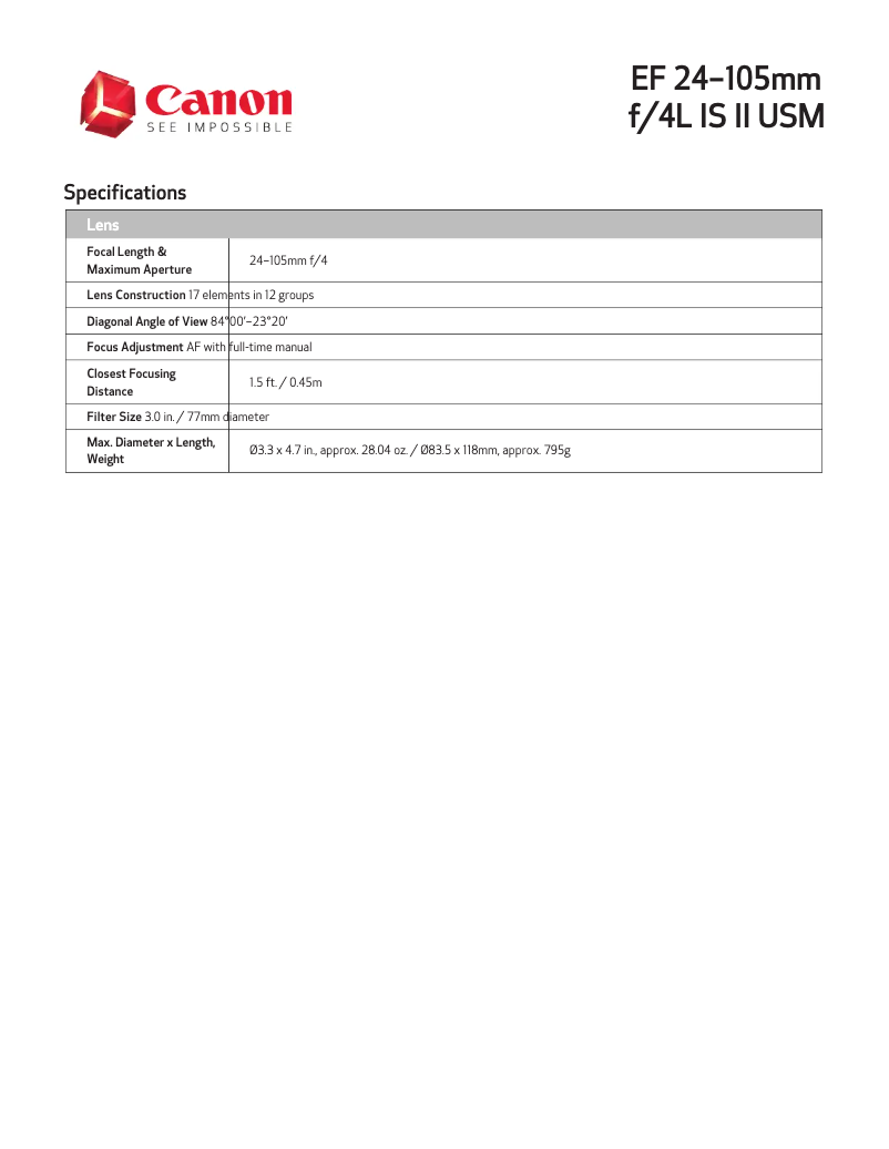 Page 1 de la notice Fiche technique Canon EOS 5D Mark IV