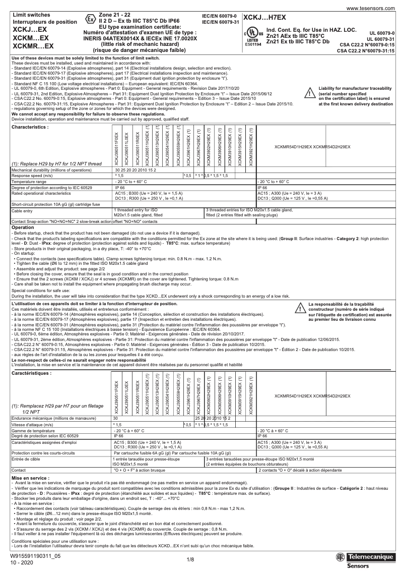 Page n°1 - Manuel utilisateur Schneider XCKM3910H29EX