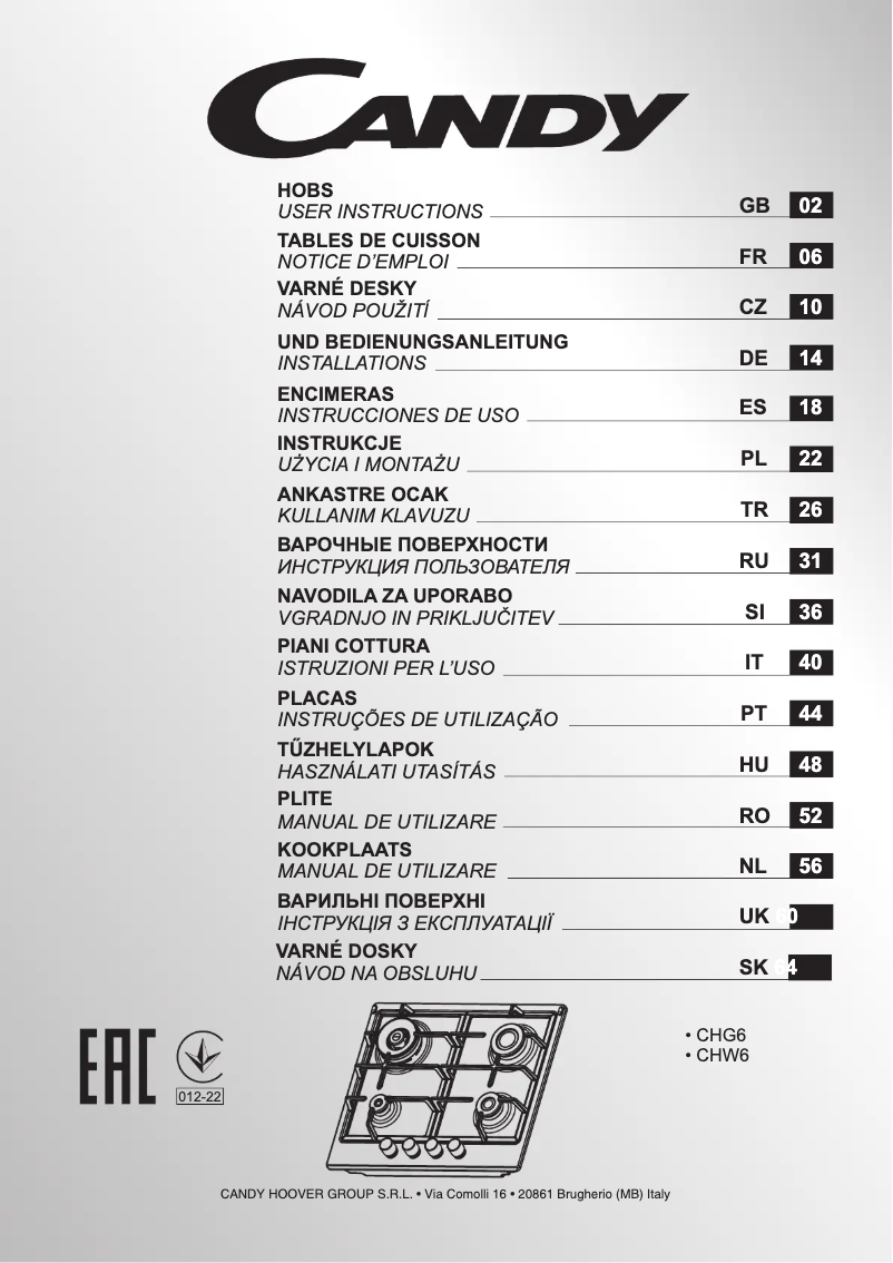 Page n°1 - Manuel utilisateur Candy CHW6BRX