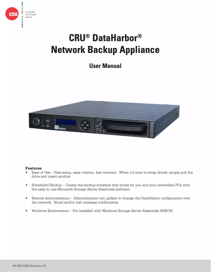 Page 1 de la notice Manuel utilisateur CRU DataHarbor